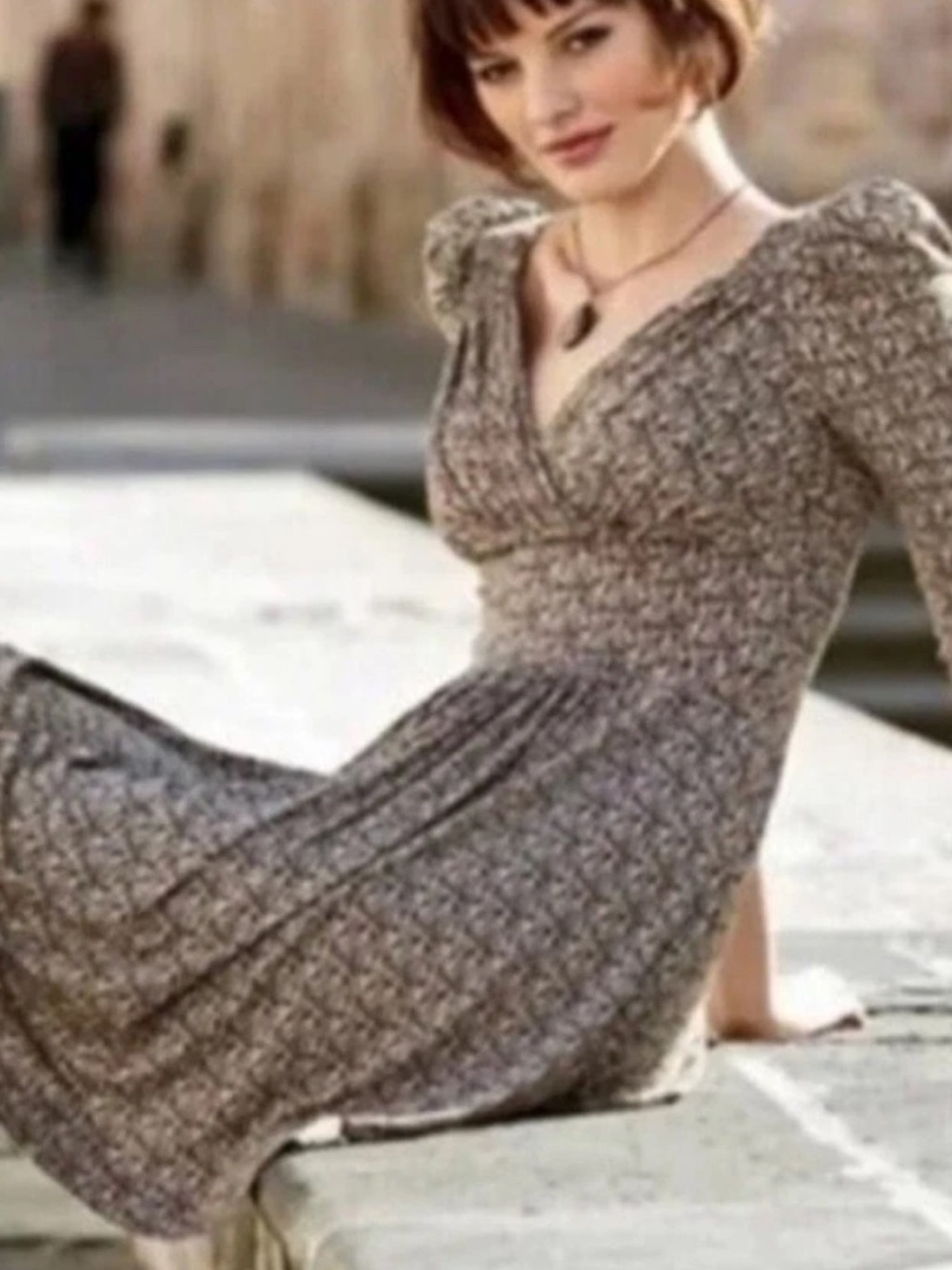 Peruvian Connection Brown Printed V-Neck Knit Dress